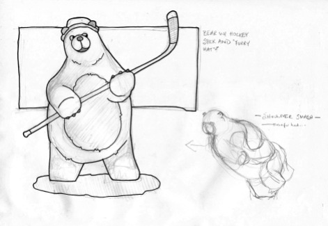 Polar bear with hockey stick drawing